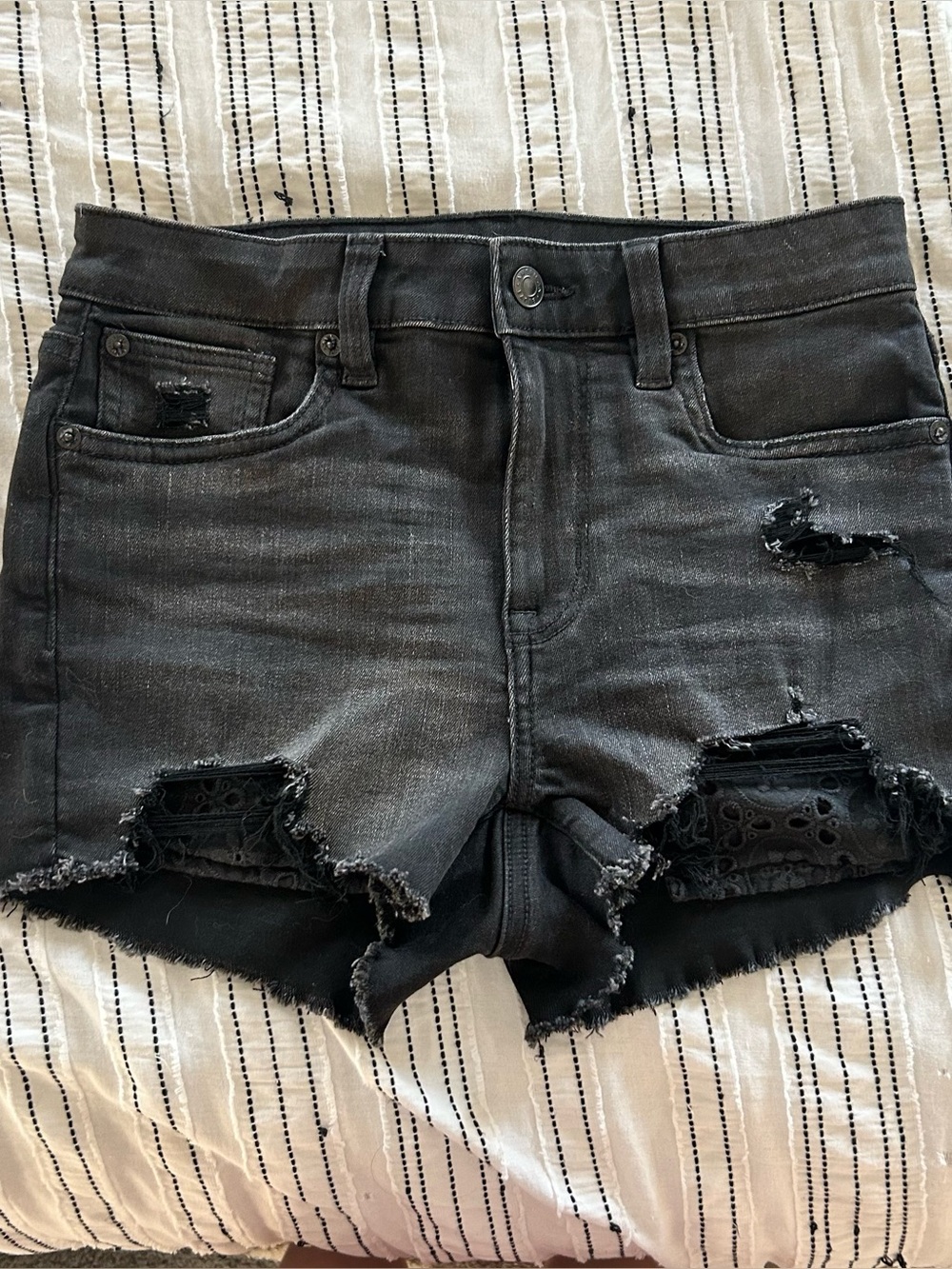 American Eagle NWT Black Distressed Denim Cutoff Shorts